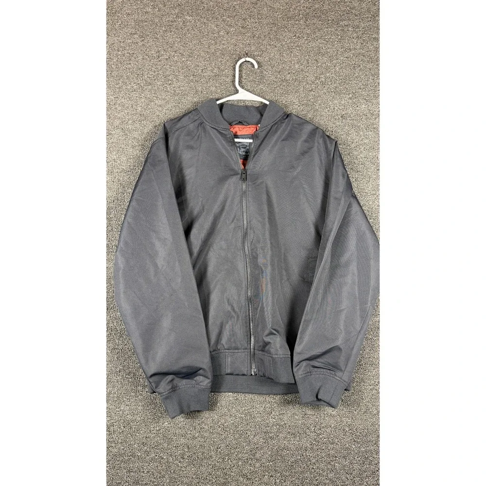 Levis Mens Bomber Jacket Gray Orange Lining Full Zip Flight Coat w/ Flaw